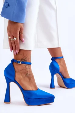 Modne Czółenka Na Szerszej Szpilce Niebieskie Madness