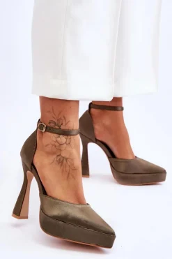 Modne Czółenka Na Szerszej Szpilce Ciemnozielone Madness