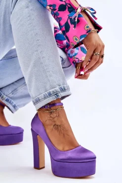 Modne Czółenka Na Wysokim Słupku Fioletowe Hayden