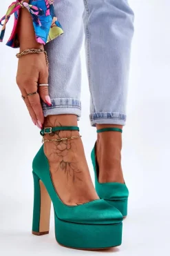 Modne Czółenka Na Wysokim Słupku Zielone Hayden