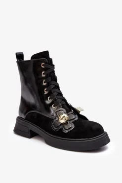 Modne Damskie Botki Na Suwak Z Ozdobami D&A MR870-76 Czarne