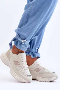Modne Damskie Buty Sportowe Z Siateczką Beżowe Venice