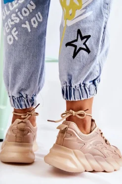 Modne Damskie Buty Sportowe Sneakersy Beżowe Sollero