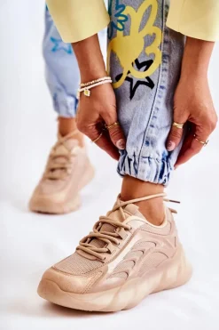 Modne Damskie Buty Sportowe Sneakersy Beżowe Sollero