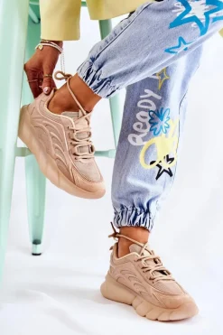 Modne Damskie Buty Sportowe Sneakersy Beżowe Sollero