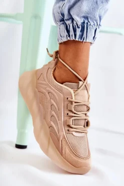 Modne Damskie Buty Sportowe Sneakersy Beżowe Sollero