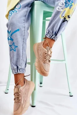 Modne Damskie Buty Sportowe Sneakersy Beżowe Sollero