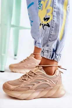 Modne Damskie Buty Sportowe Sneakersy Beżowe Sollero