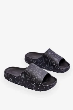 Modne Damskie Klapki Na Masywnej Platformie Czarne Lorette