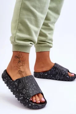 Modne Damskie Klapki Na Masywnej Platformie Czarne Lorette