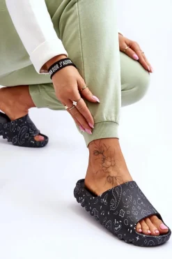 Modne Damskie Klapki Na Masywnej Platformie Czarne Lorette