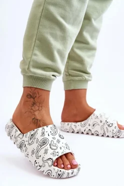 Modne Damskie Klapki Na Masywnej Platformie Białe Lorette