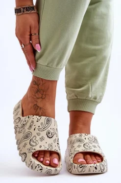 Modne Damskie Klapki Na Masywnej Platformie Beżowe Lorette