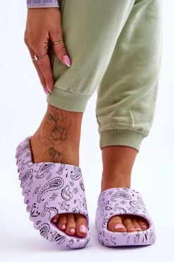 Modne Damskie Klapki Na Masywnej Platformie Fioletowe Lorette