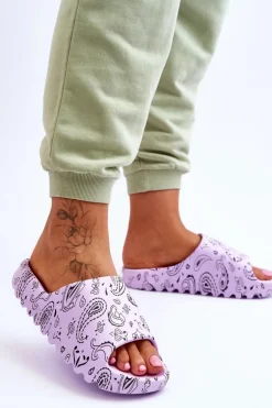 Modne Damskie Klapki Na Masywnej Platformie Fioletowe Lorette