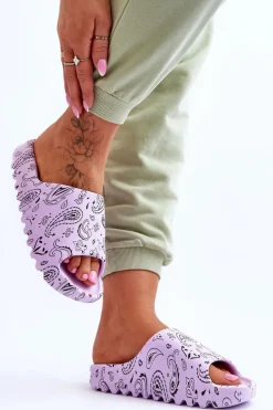 Modne Damskie Klapki Na Masywnej Platformie Fioletowe Lorette