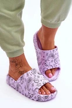 Modne Damskie Klapki Na Masywnej Platformie Fioletowe Lorette