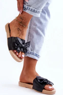 Modne Damskie Klapki Z Kokardą Czarne Estera