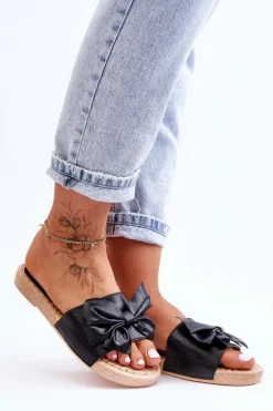 Modne Damskie Klapki Z Kokardą Czarne Estera