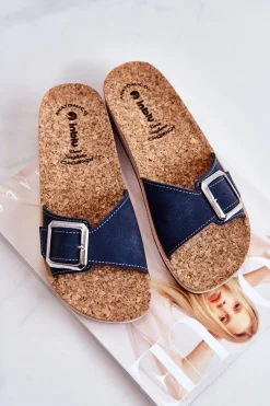 Modne Damskie Klapki Ze Sprzączką Inblu CP000031 Granatowe