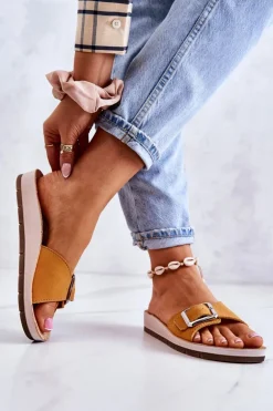 Modne Damskie Klapki Ze Sprzączką Inblu CP000031 Żółte