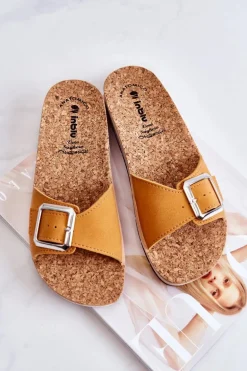 Modne Damskie Klapki Ze Sprzączką Inblu CP000031 Żółte