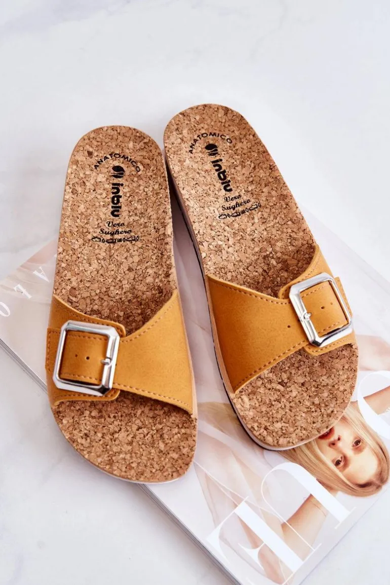 Modne Damskie Klapki Ze Sprzączką Inblu CP000031 Żółte