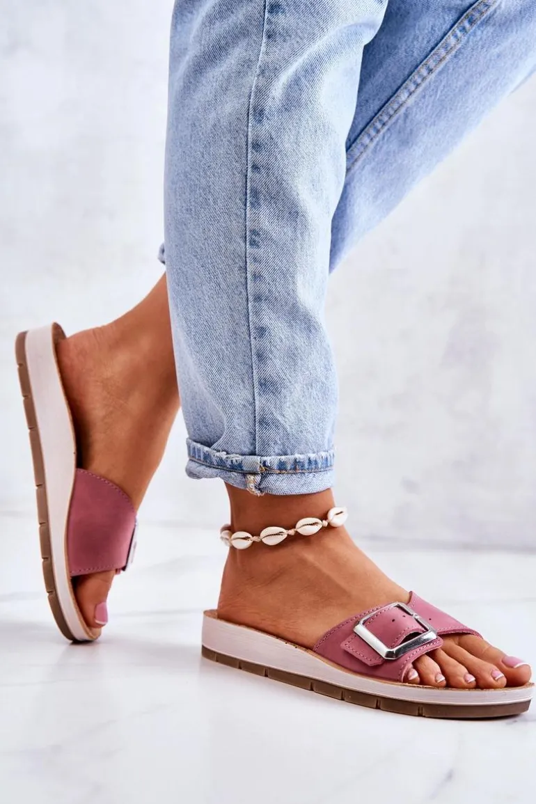 Modne Damskie Klapki Ze Sprzączką Inblu CP000031 Różowe