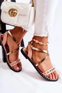 Modne Damskie Sandały Z Dżetami Różowe Camalisa