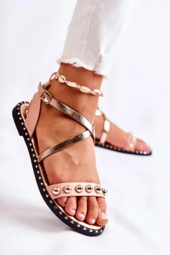 Modne Damskie Sandały Z Dżetami Różowe Camalisa