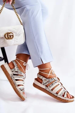 Modne Damskie Skórzane Sandały Maciejka 05552-04 Beżowo-Czarne