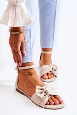 Modne Damskie Skórzane Sandały Beżowe Astana