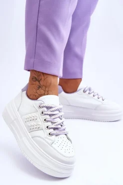 Modne Damskie Sneakersy Na Platformie Biało-Fioletowe Claribel