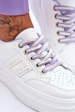 Modne Damskie Sneakersy Na Platformie Biało-Fioletowe Claribel