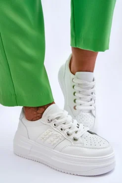 Modne Damskie Sneakersy Na Platformie Białe Claribel