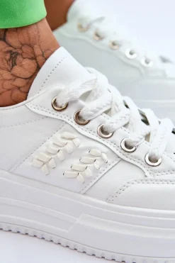 Modne Damskie Sneakersy Na Platformie Białe Claribel