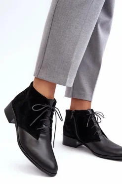Modne Damskie Sznurowane Botki Czarne Kefora