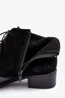 Modne Damskie Sznurowane Botki Czarne Kefora