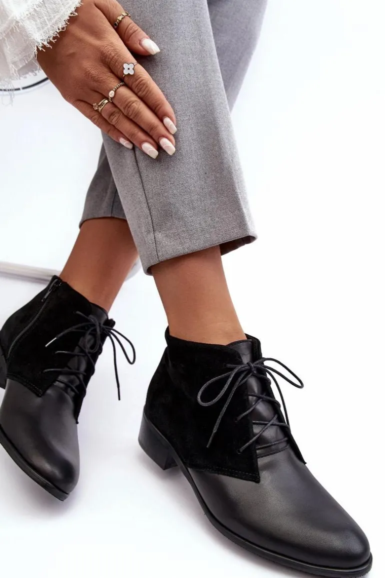 Modne Damskie Sznurowane Botki Czarne Kefora