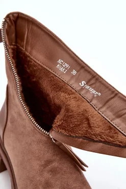 Modne Damskie Zamszowe Botki Na Suwak Ciemnobeżowe Kandell