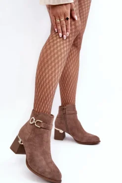 Modne Damskie Zamszowe Botki Brązowe Nola