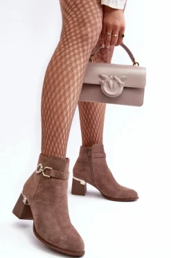 Modne Damskie Zamszowe Botki Brązowe Nola