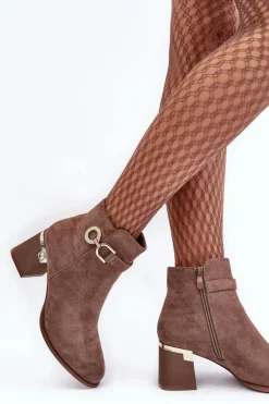 Modne Damskie Zamszowe Botki Brązowe Nola