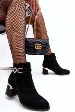 Modne Damskie Zamszowe Botki Czarne Nola