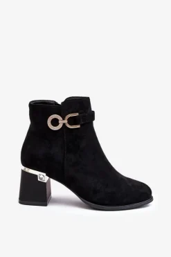 Modne Damskie Zamszowe Botki Czarne Nola