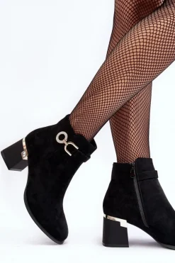 Modne Damskie Zamszowe Botki Czarne Nola