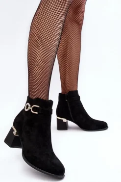 Modne Damskie Zamszowe Botki Czarne Nola