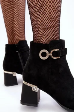 Modne Damskie Zamszowe Botki Czarne Nola