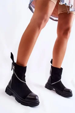 Modne Damskie Zamszowe Botki Na Suwak Czarne Kandell