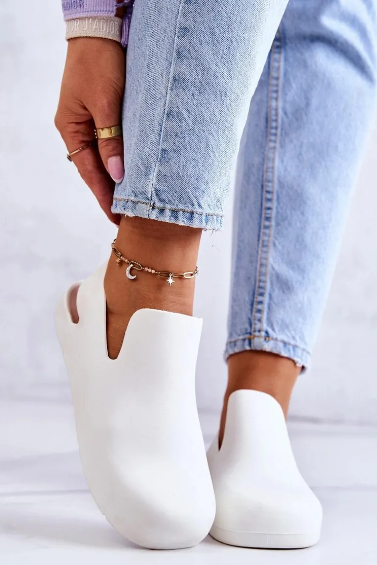 Modne Gumowe Chodaki Białe Meriko II GAT.